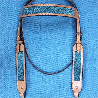 HILASON WESTERN LEATHER HORSE BRIDLE HEADSTALL TAN W/ TURQUOISE INLAY