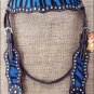 S526 HILASON WESTERN HORSE BRIDLE HEADSTALL W/ TURQUOISE ZEBRA LEATHER INLAY