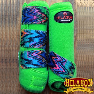 LARGE HILASON ZIGZAG LIME HORSE FRONT LEG PROTECTION ULTIMATE SPORTS BOOT PAIR