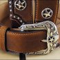 44 inch JUSTIN TEXAS ALL STAR TOOLED WESTERN LEATHER MANS BELT BROWN