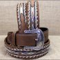 38 inch TONY LAMA BROWN MEN'S BADLANDS HORSE HAIR WITH RIBBON INLAY LEATHER BELT