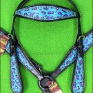 HILASON WESTERN LEATHER HORSE HEADSTALL BREAST COLLAR TURQUOISE BLACK CHEETAH