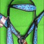HILASON WESTERN LEATHER HORSE HEADSTALL BREAST COLLAR TURQUOISE BLACK CHEETAH