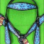 HILASON WESTERN LEATHER HORSE HEADSTALL BREAST COLLAR TURQUOISE BLACK CHEETAH
