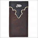 JUSTIN BROWN LEATHER WESTERN MENS BULL RODEO WALLET W/ BLACK BULLHIDE OVERLAY
