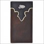 JUSTIN BROWN LEATHER WESTERN MENS BULL RODEO WALLET W/ BLACK BULLHIDE OVERLAY