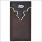 JUSTIN BROWN LEATHER WESTERN MENS BULL RODEO WALLET W/ BLACK BULLHIDE OVERLAY