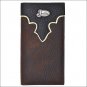 JUSTIN BROWN LEATHER WESTERN MENS BULL RODEO WALLET W/ BLACK BULLHIDE OVERLAY