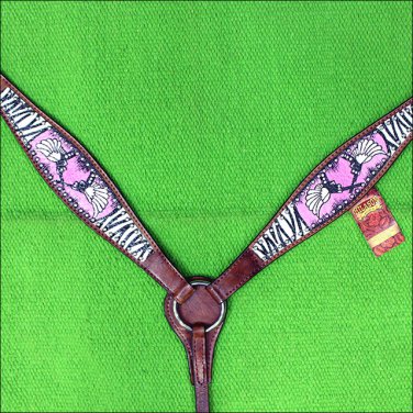 M21 HILASON WESTERN ZEBRA LEATHER HORSE BREAST COLLAR MAHOGANY ANGEL CROSS GUN