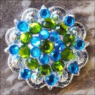 C36 SET OF 4 PERIDOT BLUE CRYSTAL 1-1/4in BERRY CONCHO RHINESTONE TACK SADDLE