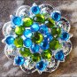 C36 SET OF 4 PERIDOT BLUE CRYSTAL 1-1/4in BERRY CONCHO RHINESTONE TACK SADDLE