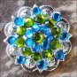 C36 SET OF 4 PERIDOT BLUE CRYSTAL 1-1/4in BERRY CONCHO RHINESTONE TACK SADDLE