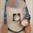 HILASON WESTERN LEATHER HORSE BRIDLE HEADSTALL LIGHT OIL W/ TURQUOISE INLAY S431