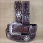 44 INCH WESTERN ARIAT LEATHER MENS BELT ROWEL BROWN OILED ROWDY