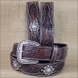 44 INCH WESTERN ARIAT LEATHER MENS BELT ROWEL BROWN OILED ROWDY