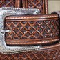 34 INCH WESTERN NOCONA LEATHER MENS BELT TOOLED SQUARE WEAVE COPPER