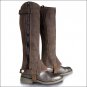 LARGE DARK WORK HORZE RIBBED AMARA HALF CHAPS HORSE RIDING LEATHER YOUTH CHILD