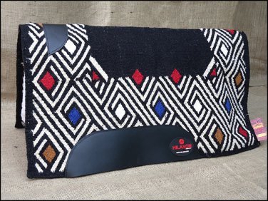 FEP237 MADE IN USA HILASON WESTERN WOOL FELT SADDLE BLANKET PAD BLACK WHITE BLUE