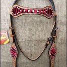 HILASON WESTERN RED ZEBRA HAIR ON LEATHER HORSE BRIDLE HEADSTALL
