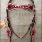 HILASON WESTERN RED ZEBRA HAIR ON LEATHER HORSE BRIDLE HEADSTALL