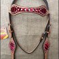 HILASON WESTERN RED ZEBRA HAIR ON LEATHER HORSE BRIDLE HEADSTALL