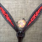 HILASON WESTERN LEATHER HORSE BREAST COLLAR BLACK W/ RED BLACK DOT INLAY