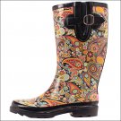 SIZE 11 M&F WESTERN WOMENS MULTICOURED PAISLEY DESIGN ROUND TOE LEG RAIN BOOTS