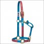 ORANGE BLUE WEAVER QUATREFOIL ADJUSTABLE SNAP HALTER 1" AVERAGE HORSE