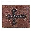 AMERICAN WEST WALLETS MENS BI FOLD PURSE TAN CHOCOLATE HAIR CROSS SIGN