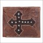 AMERICAN WEST WALLETS MENS BI FOLD PURSE TAN CHOCOLATE HAIR CROSS SIGN