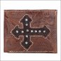 AMERICAN WEST WALLETS MENS BI FOLD PURSE TAN CHOCOLATE HAIR CROSS SIGN