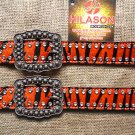 PS130CN140F- HILASON WESTERN ORANGE ZEBRA HAIR ON LEATHER SPUR STRAPS W/ BUCKLE