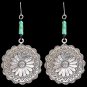 3D ANGEL LADIES FLOWER SILVER SCALLOPED FLORAL TURQUOISE  WOMEN EARRINGS