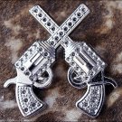 SET OF 8 ANTIQUE SILVER FINISH CROSS PISTOL CONCHOS SADDLE HEADSTALL COWGIRL