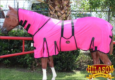 72" HILASON POLY AIRFLOW MESH HORSE FLY SHEET W/ NECK COVER & BELLY WRAP PINK