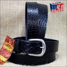 48IN. BLACK 1.5in LEATHER BELT CROCODILE EMBOSSED DESIGN MADE IN USA