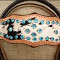HILASON WESTERN COWHIDE LEATHER HORSE HEADSTALL BRIDLE TURQUOISE CRYSTAL