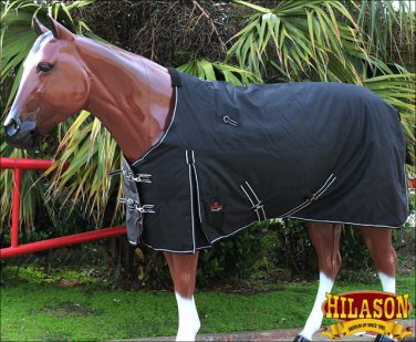 70" HILASON 1200D WINTER WATERPROOF 400GSM POLY TURNOUT HORSE BLANKET BLACK