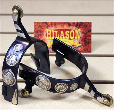 HILASON BLACK STEEL MEN SHOW SPURS SOLID BRASS ROWEL