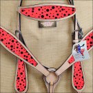 HILASON WESTERN LEATHER HORSE HEADSTALL BREAST COLLAR TAN RED BLACK DOTS INLAY