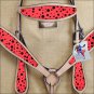 HILASON WESTERN LEATHER HORSE HEADSTALL BREAST COLLAR TAN RED BLACK DOTS INLAY