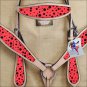 HILASON WESTERN LEATHER HORSE HEADSTALL BREAST COLLAR TAN RED BLACK DOTS INLAY