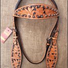 HILASON WESTERN LEATHER HORSE BRIDLE HEADSTALL TAN W/ BLACK HAND PAINT INLAY