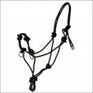 HILASON WESTERN TACK SIDE PULL HORSE ROPE HALTER BLACK W. NICKLE PLATED RING