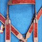 HILASON WESTERN LEATHER HORSE BRIDLE HEADSTALL BREAST COLLAR TAN W/ RED INLAY