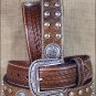 42 INCH WESTERN ARIAT LEATHER MENS BELT STUDS CONCHOS BASKET WEAVE BROWN