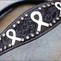 HILASON WESTERN LEATHER HORSE BRIDE HEADSTALL BROWN WHITE BREAST CANCER RIBBON
