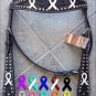 HILASON WESTERN LEATHER HORSE BRIDE HEADSTALL BROWN WHITE BREAST CANCER RIBBON