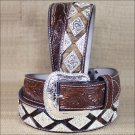 38 INCH WESTERN NOCONA LEATHER MENS BELT HAIR DIAMOND CONCHOS DARK BROWN
