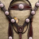 HILASON WESTERN LEATHER HORSE BRIDLE HEADSTALL BREAST COLLAR BROWN PINK CONCHO